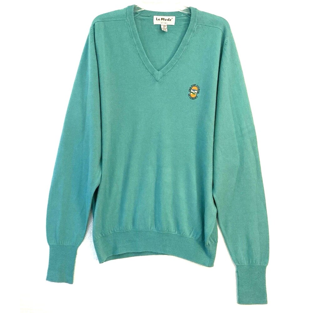 Vtg LA MODE Golf Sweater Men’s XL Cashmerlon Green V Neck New Course at Albany